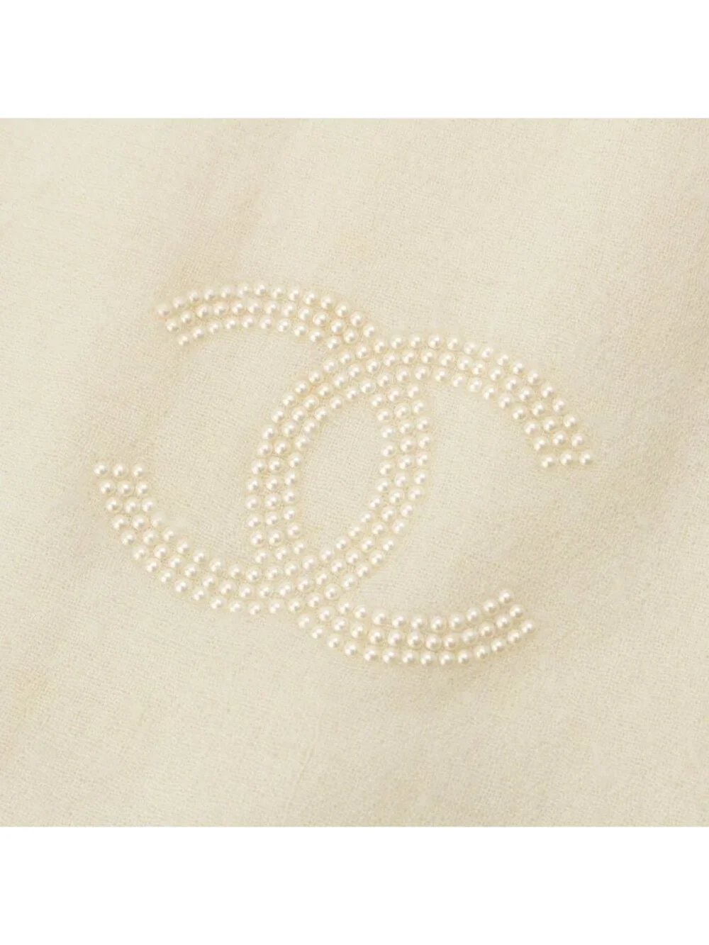 Chanel Cashmere Pearl CC Logo Large Scarf Shawl White